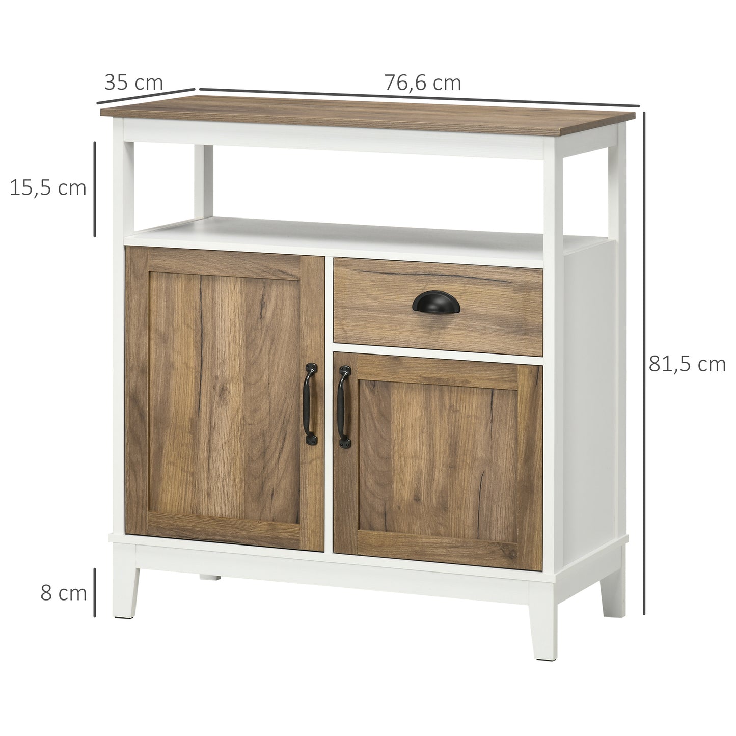 Buffetkast – Opbergkast – Keukenkast – Dressoir – Kast Met Lade – Bruin Eiken – 76,6 x 35 x 81,5 cm – Verstelbare Plank