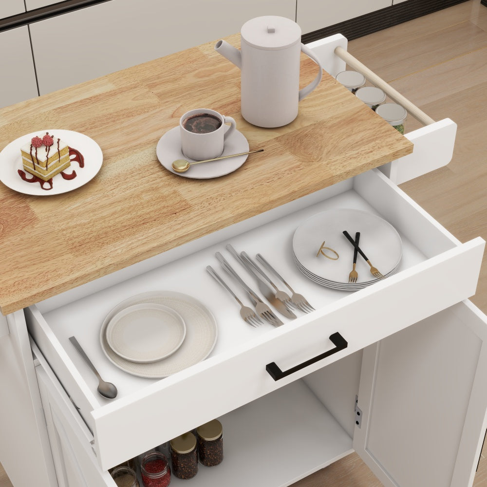 Keukentrolley – Keukenwagen – Serveerwagen – Opbergtrolley – Keukenrek – Mobiel Op Wieltjes – Verstelbare Planken – Handdoekhouder & Kruidenrek – Wit – Modern Design