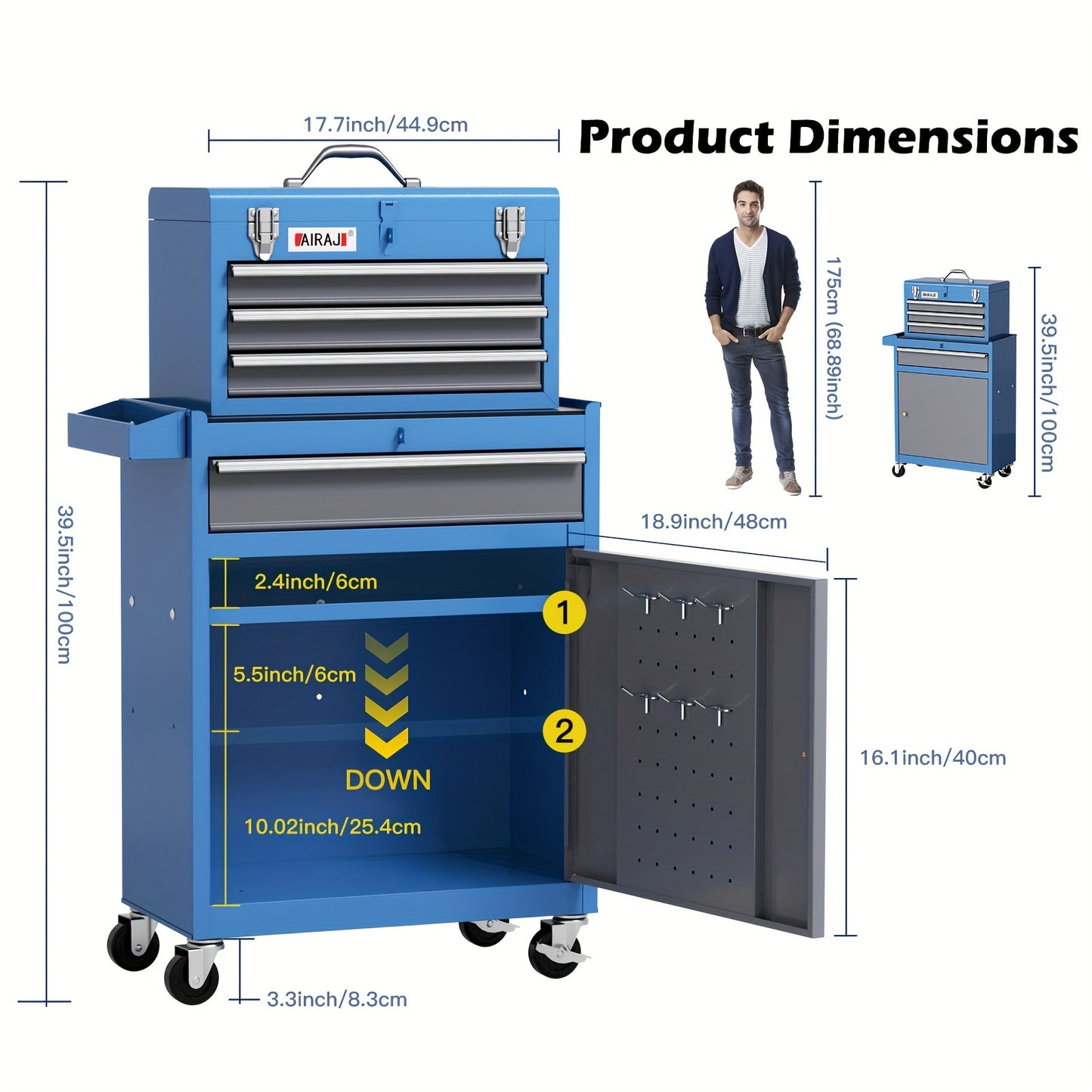 Gereedschapskast – Werkplaatskast – Opbergkast – Toolbox – Ladenkast – 4 Laden – Verwijderbare Bovenkist – Stevige Metalen Constructie