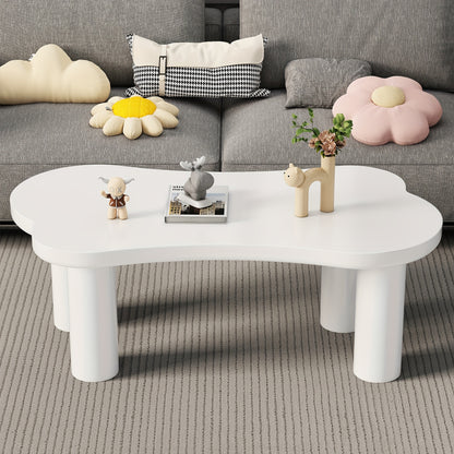 Salontafel Botvormig – Bijzettafel – Koffietafel – Woonkamer Tafel – Wit – MDF Tafelblad – Hardhouten Poten Met PVC Coating