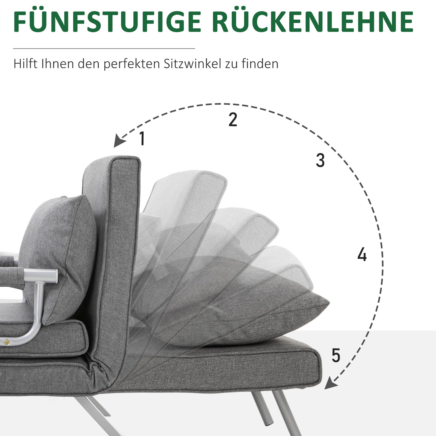 3-in-1 Opklapbare Sofa – Slaapbank – Relaxstoel – Verstelbare Bank – Eenpersoonsbed – Lichtgrijs Linnen – Compact Formaat – Zonder Stroom