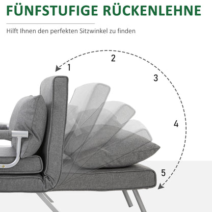 3-in-1 Opklapbare Sofa – Slaapbank – Relaxstoel – Verstelbare Bank – Eenpersoonsbed – Lichtgrijs Linnen – Compact Formaat – Zonder Stroom