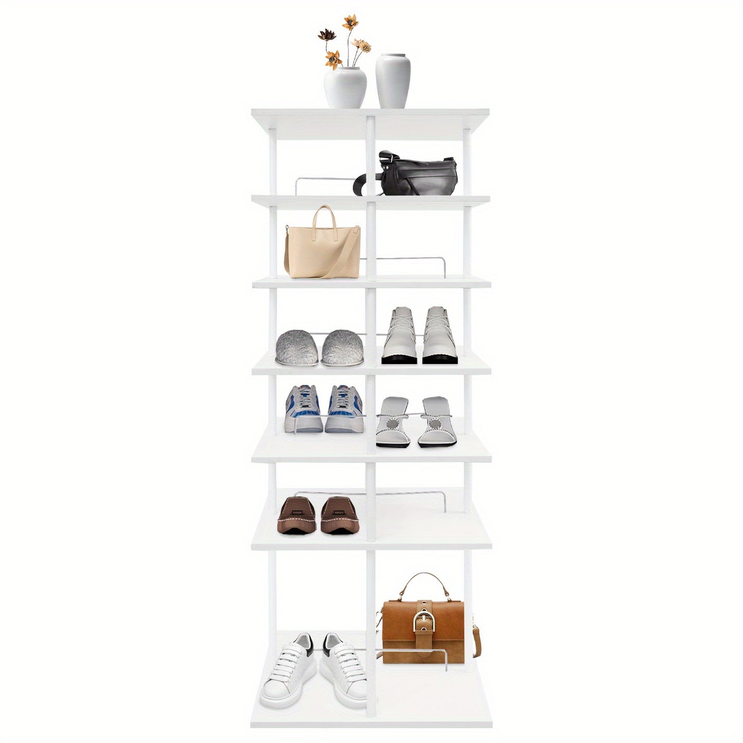 Schoenenkast – Schoenenrek – Schoenenopberger – Schoenenbank – Schoenenhanger – 6 Lagen – Wit Kunststof en Metaal – Tot 24 Paar Schoenen