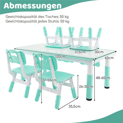 Verstelbare Kindertafel – Kinderbureau – Tafelset – Speeltafel – Eettafel – Met 4 Ergonomische Stoelen – Graffiti Tafelblad – Hoogte Verstelbaar – Veilig & Duurzaam – Groen