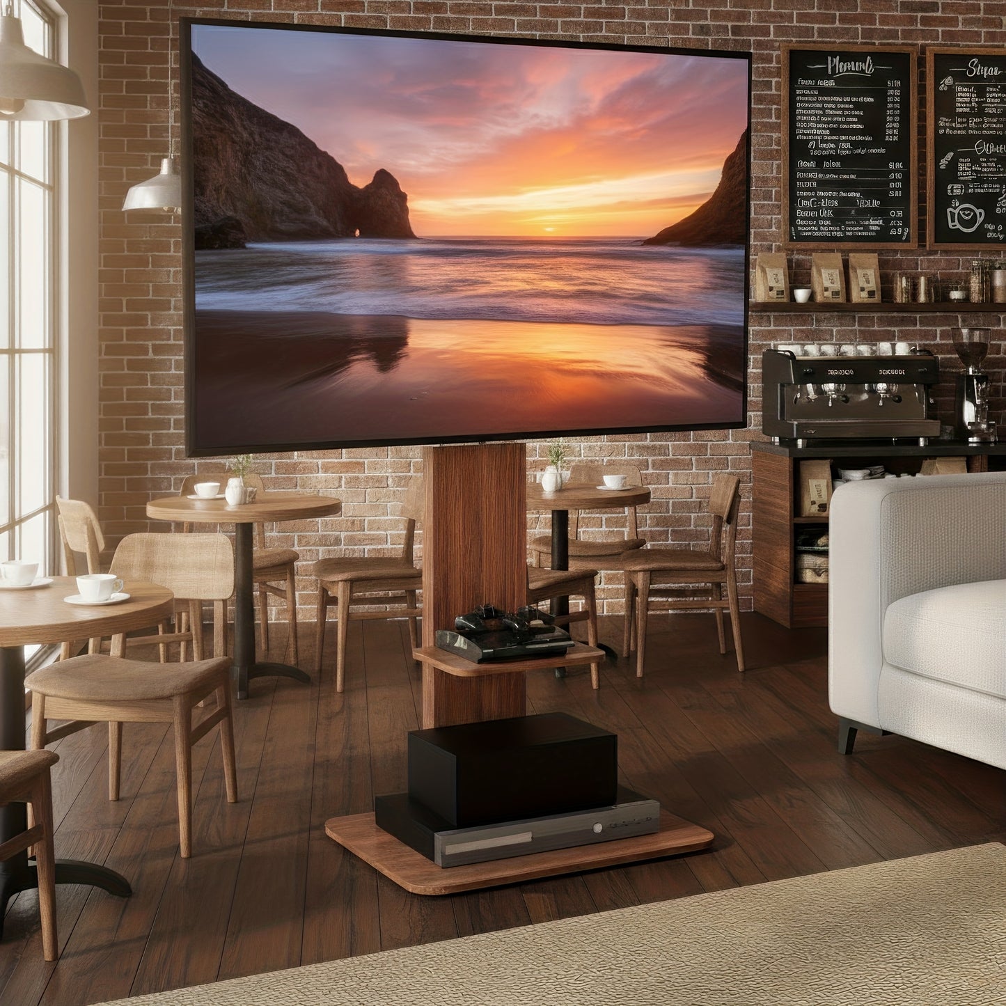Zware TV-Standaard – Voor 32–65 Inch Schermen tot 39,9 kg – Verstelbare Vloermontage (130–152 cm), Houten & Metalen Frame met Opslagplank