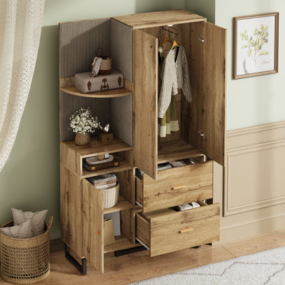 Halmeubel – Garderobekast – Halkast – Schoenenkast – Opbergkast – Compact Design – MDF Met Stoffen Panelen – 110x38x186 cm – Natuurlijke Houtlook