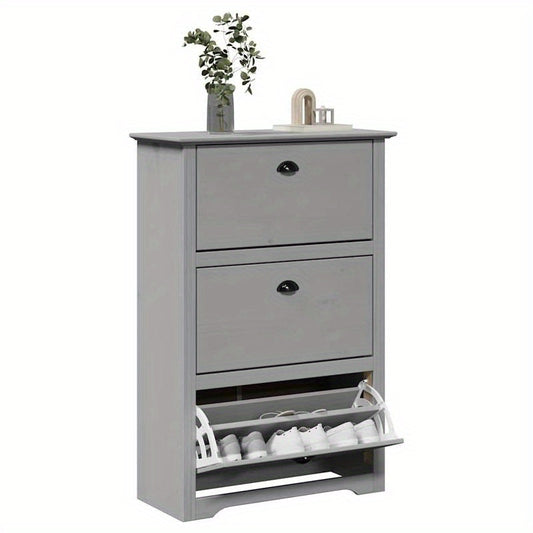 Schoenenrek – Schoenenkast – Schoenopberger – Schoenbank – Opbergmeubel – Grijs – Metaal en Hout – 2 Lades en Haken – Compact 80x35x118 cm