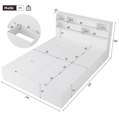Tweepersoonsbedframe – Bedframe – Ledikant – Platformbed – Slaapbed – Modern Design – Met Opbergruimte – Geen Boxspring Nodig – Wit – Eenvoudige Montage