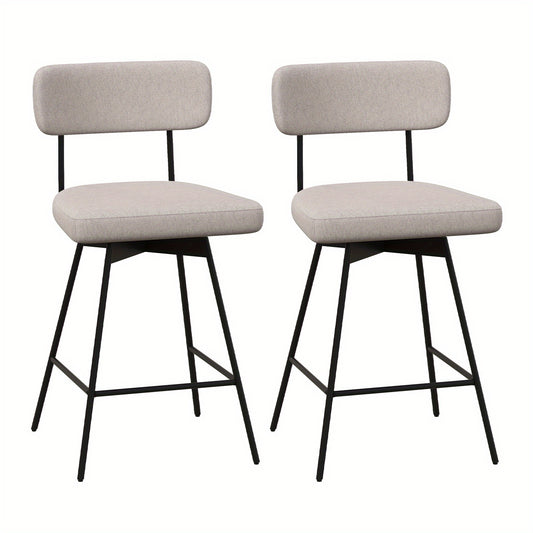 Barstoelen – Barkrukken – Keukenstoelen – Barstoelen Set – Swivel Stoelen – Beige Bekleding – Metalen Frame – 63,5 cm Hoogte – Zachte Zitting & Rugleuning