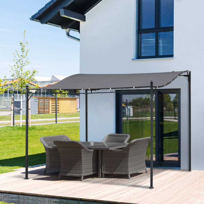Pergola – Tuinpaviljoen – Terrasoverkapping – Prieel – Pergoladoek – Roestvrij Stalen Frame – Gebogen Polyester Dak 297x297 cm – Muurbevestiging