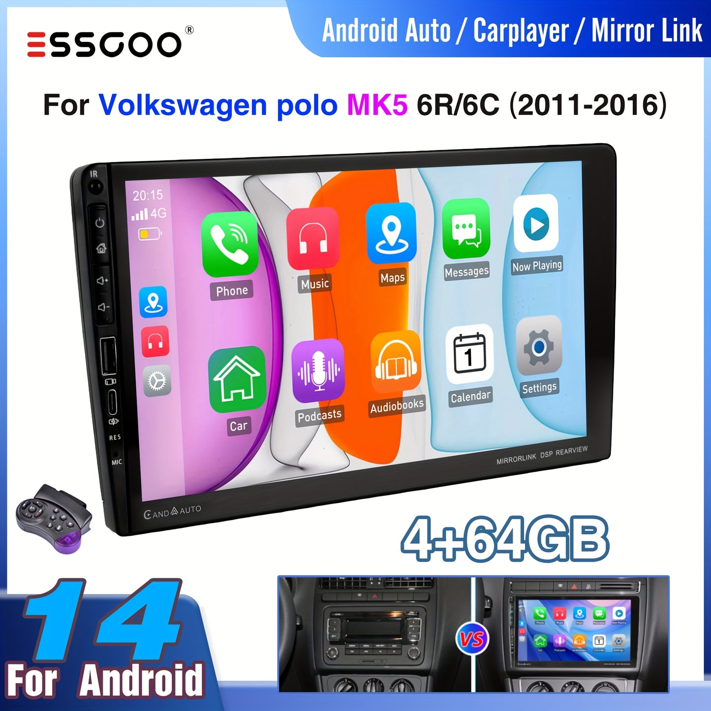 9-inch Android 14 Autoradio – 2DIN Multimedia Systeem – Auto Radio Navigatie – Touchscreen Carplay Android Auto – IPS HD Scherm – Snelle Type-C Oplader