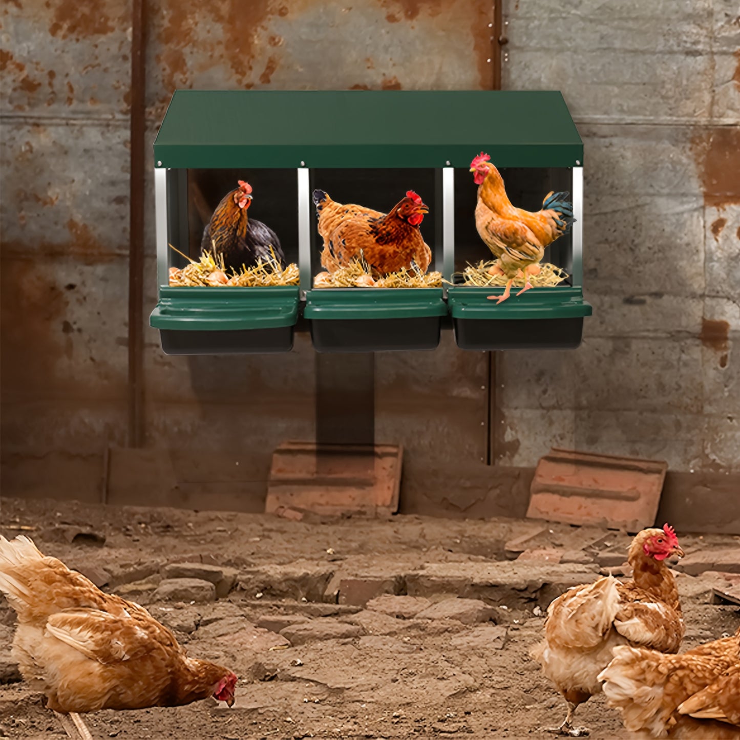 Heavy-Duty Galvanized Steel Chicken Nesting Box with Pull-Out Egg Tray - Outdoor/Indoor hen house, Ventilated Sloped Egg Collector, Easy-Clean Design, No Wiring Needed - for Backyard, Farm, or Commercial Poultry - Egg Protect
