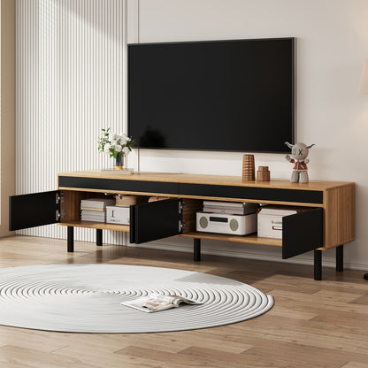 TV Cabinet, TV Stand, TV Panel, And Three-door Base Cabinet. Fine Texture. Available In Black And Natural Wood. Height 47 Cm/ Length 170 Cm/ Width 38 Cm- Heavy-Duty Construction, Spacious Storage, Minimalist Living Room Furni