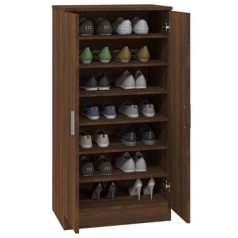 Shoe Cabinet 55X35X108 Cm Made of Treated Wood in Brown Oak Color. This Elegant Shoe Cabinet Prevents Messy Shoes And Creates a Tidy Environment; The Metal Frame of The Cabinet Ensures Strength And Stability. The Shoe Cabinet