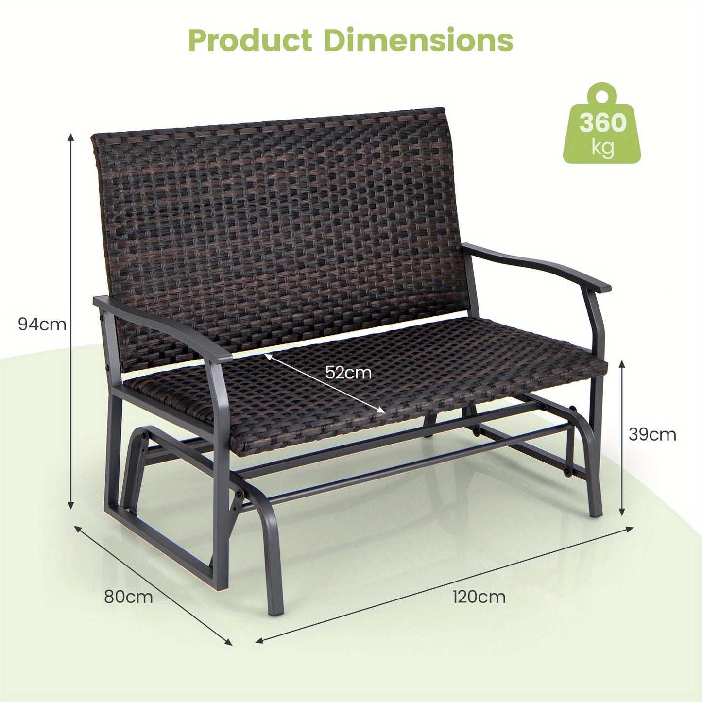 Schommelbank – Tuinschommel – Hangbank – Loungebank – Buitenbank – 2-Persoons Rattan Vlechtwerk – Snel Droog Schuim