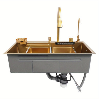 80 cm Gouden RVS Keukenspoelbak – Spoelbak – Keukenspoelbak – Afwasbak – Wasbak – 304 Roestvrij Staal – Twee Compartimenten – Diepe Grote Bak – Gepolijst – Duurzaam