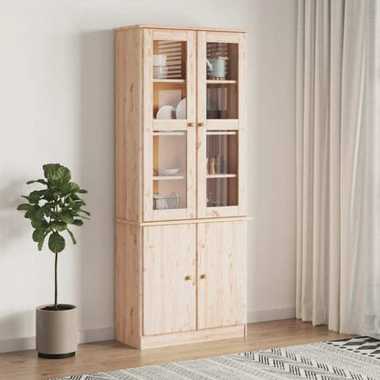 Vitrinekast – Vitrinekastje – Glaskast – Displaykast – Toonbankkast – Massief Dennenhout – Warme Bruine Kleur – 186,5x77x35 cm Compact Ontwerp