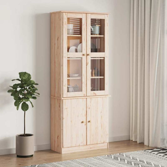 Vitrinekast – Vitrinekastje – Glaskast – Displaykast – Toonbankkast – Massief Dennenhout – Warme Bruine Kleur – 186,5x77x35 cm Compact Ontwerp