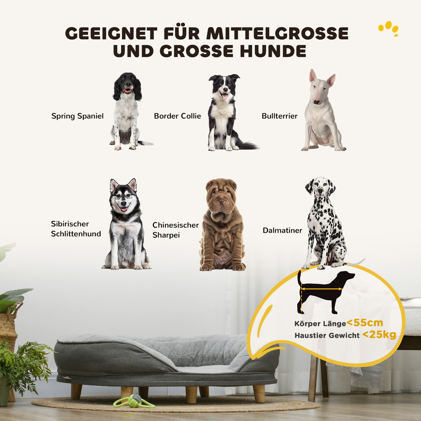 Hondenbed – Hondenkussen – Huisdierenbed – Dierenmand – Dierenkussen – Afneembare Wasbare Hoes – Antislip Poten – Grijs – 90 x 78 x 25 cm – Geschikt Tot 25 Kg