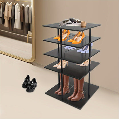 Draaibaar Schoenenrek – Schoenenkast Toren – Schoenendisplay – Schoenopberger – Schoenenrek 4-Lagen – 360° Draaibaar Design – Stevig Metaal Zwart