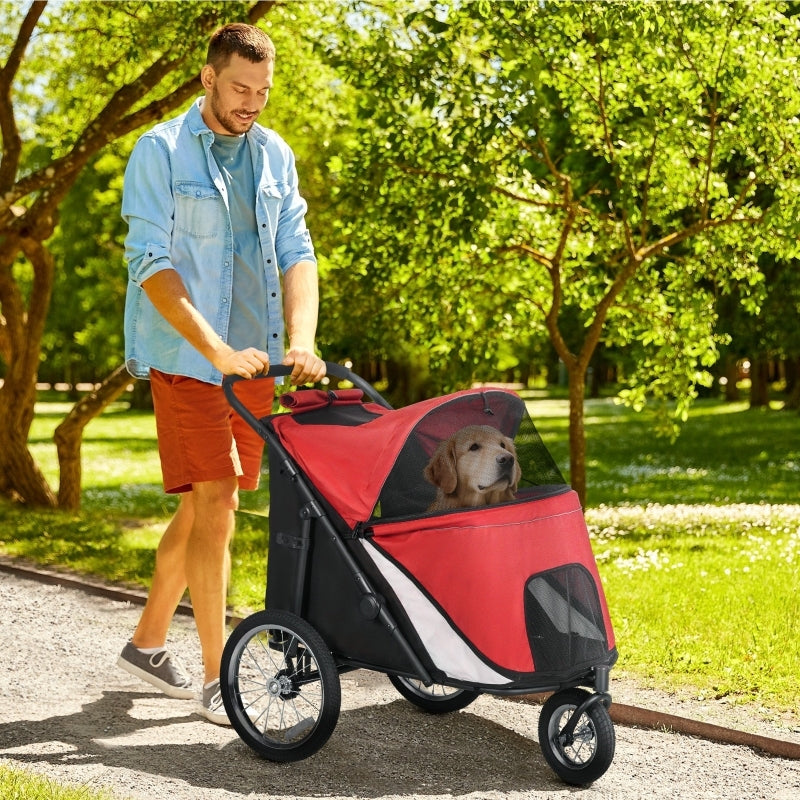Hondenbuggy – Hondenwagen – Dierenbuggy – Huisdierenwagen – Opvouwbare Buggy – Stevig Stalen Frame – Comfortabel Ligkussen Rood/Zwart