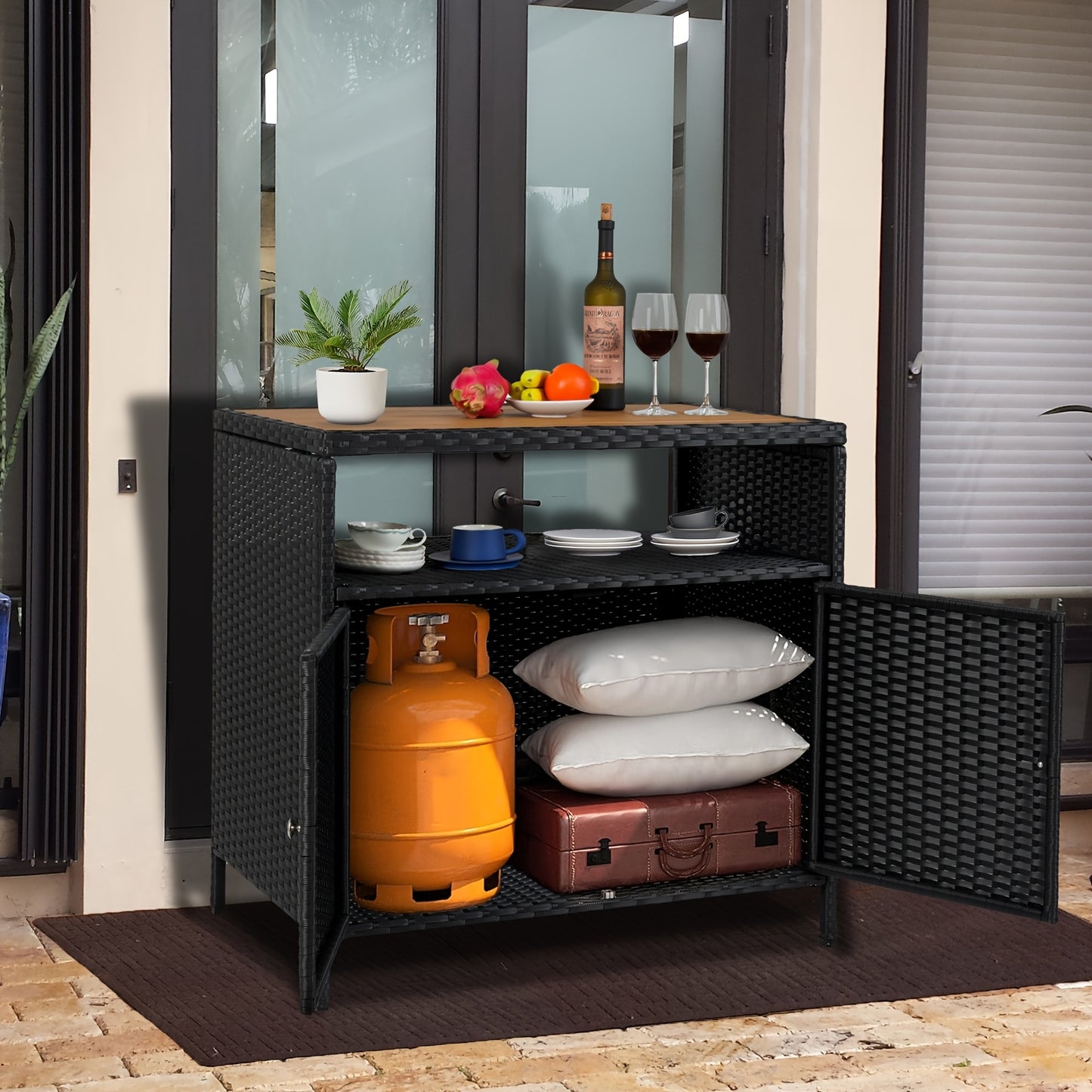 Opbergkast Buiten – Buitenopberger – Tuinkast – Tuinopslag – Terrasopberger – Rattan & Metalen Frame – Weerbestendig & Ruim
