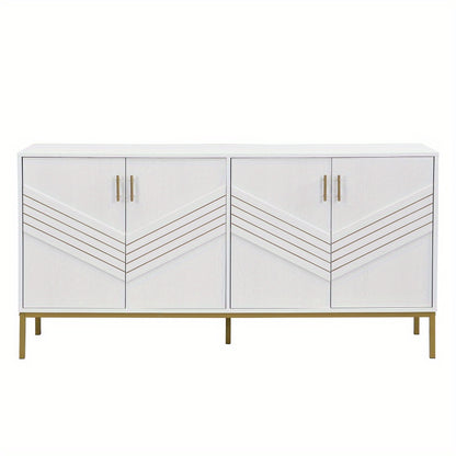 4-Deurs Kast – Dressoir – Sideboard – Opbergkast – Woonkamerkast – Wit Met Gouden Details – Verstelbare Legplanken – Ruime Opbergruimte
