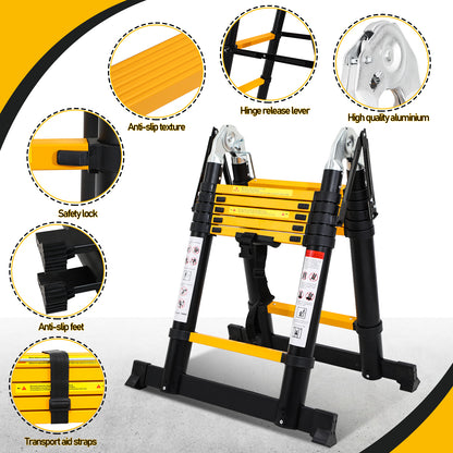Telescopische Aluminium Ladder – Uitschuifladder – Opvouwbare Ladder – Doe-Het-Zelf Ladder – Werksteiger – Lichtgewicht Aluminium – Veilig Vergrendelingssysteem