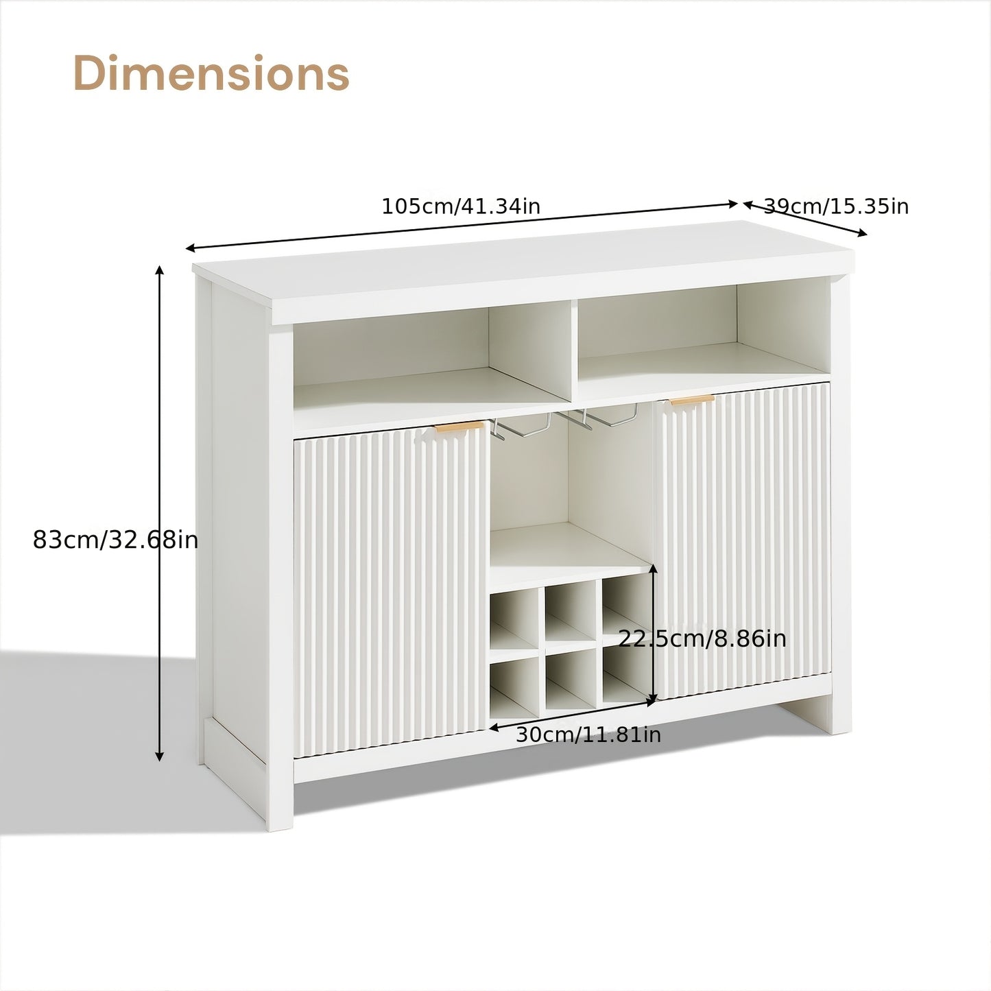 Dressoir – Sideboard – Buffetkast – Opbergkast – Keukenkast – Modern – Wijnrek Voor 6 Flessen – Glazenhouder Voor 4 Wijnglazen – MDF En Metaal – 105x40x85 cm