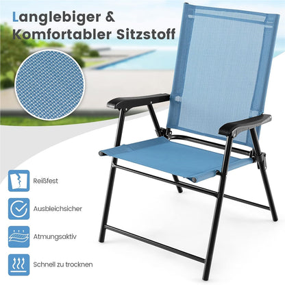 Tuinstoel – Klapstoel – Balkonstoel – Terrasstoel – Tuinstoelen Set – Weerbestendig – Inklapbaar Met Armleuningen – Metalen Frame – Blauw – Lichtgewicht