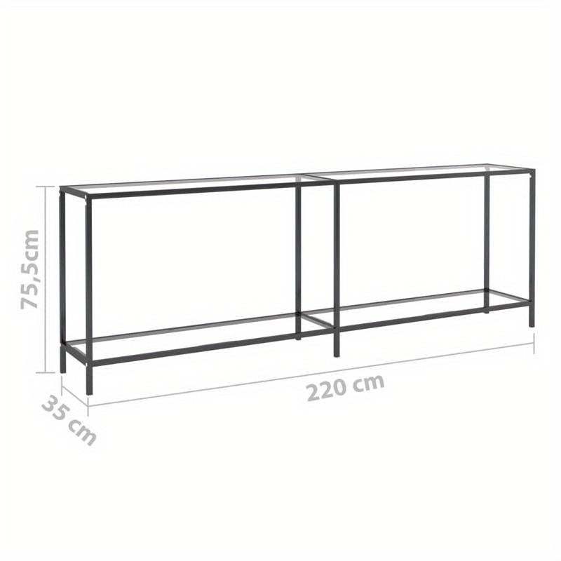 Elegant Transparent Tempered Glass Wall Table, 219.71cm x 34.8cm x 75.18cm - Sleek Modern Design with X-Shaped Metal Frame, Spacious Display Shelf for Living Room, Bedroom, Office - Minimalist & Contemporary Style, Aesthetic