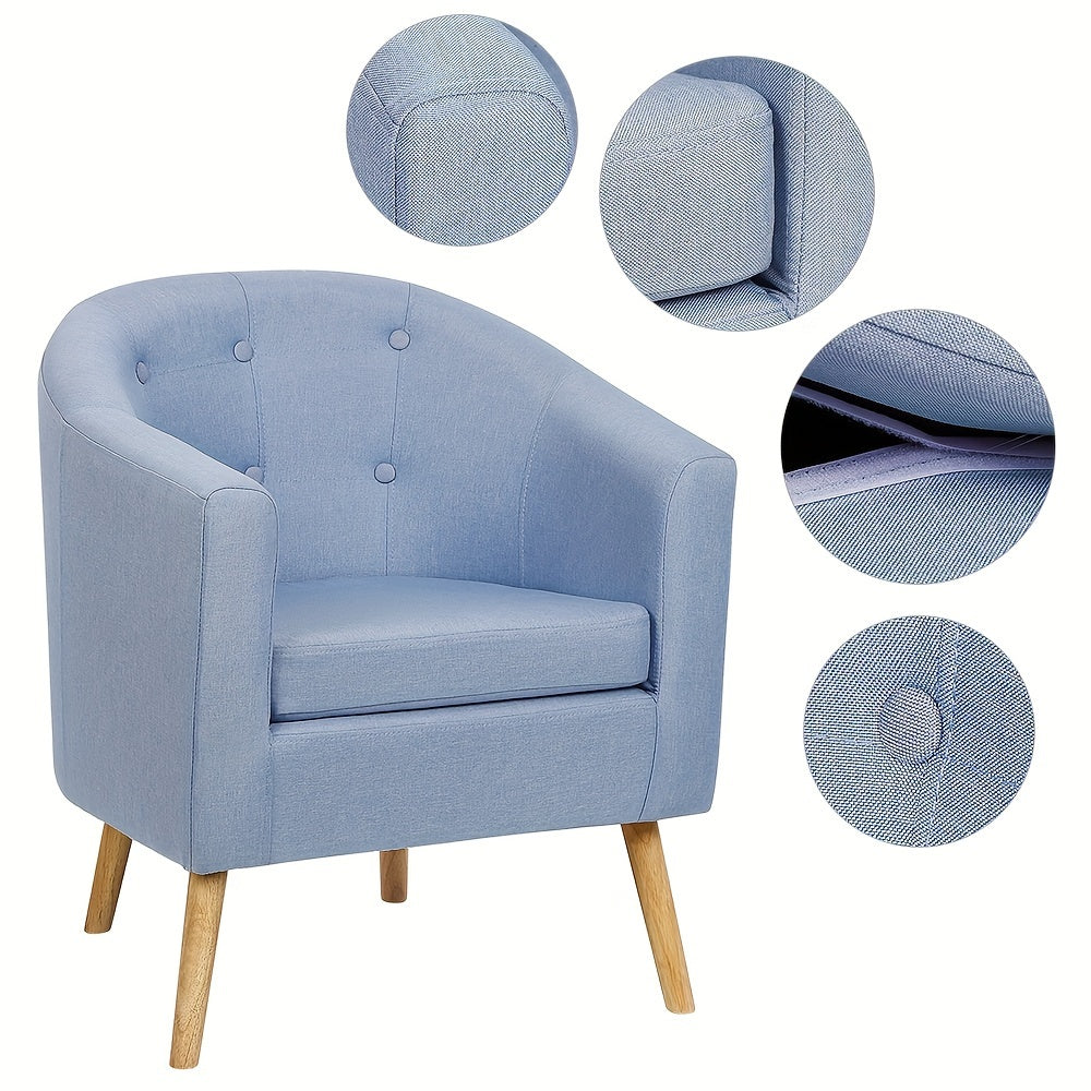 Compact Single-Seater Sofa (Armchair) - Scandinavian Modern & White Linen Upholstery, Solid Beech Wood Legs, Anti-Sag Cushion & Sturdy Frame - Small Space-Saving Furniture for Apartments, Studios, Dorms - Easy-Clean (