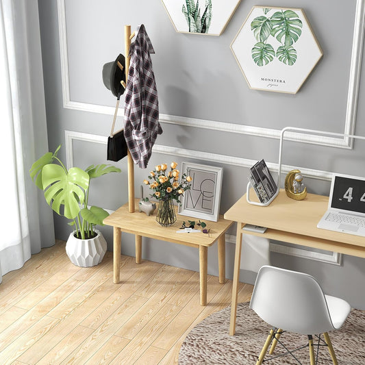 Kapstok – Kapstokstaander – Garderoberek – Wandkapstok – Vrijstaand Houten Model – 3-in-1 Met Bankje en Zijtafeltje – 4 Stevige Haken