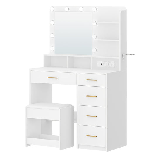 Sieradendoos – Juwelendoos – Sieradenkast – Accessoire-opberger – Sieraden Organizer – Met Spiegel en 10 LED Lampjes – 2 Lades & 1 Kastje
