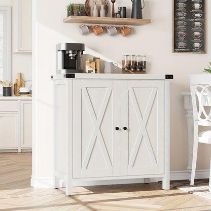 Farmhouse Sidetable – Dressoir – Buffetkast – Opbergkast – Haltafel – Compact Ontwerp – Stevig MDF Metalen Poten – Wit Met Bruin