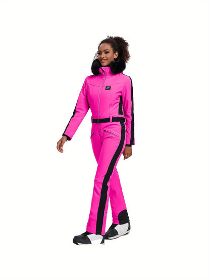 Dames Skipak – Ski Overall – Wintersuit – Snowsuit – Jumpsuit – Rozerood XS – Waterafstotend Polyester – Aangesloten Capuchon