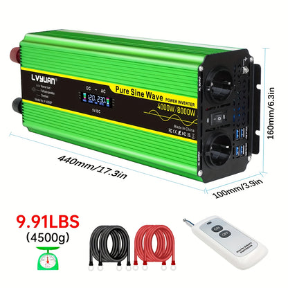 Omvormer 12V – Spanningomvormer – Inverter – DC naar AC Converter – Stroomomzetter – Hoog Vermogen 4000W – Hard-Wired Installatie