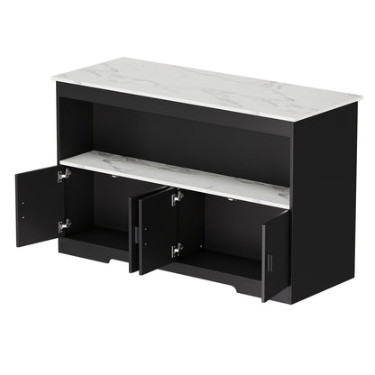 Keukeneiland – Keukentrolley – Keukenkast – Serveerwagen – Buffetkast – Marmerlook Blad – Stevig Hout Met Veel Opbergruimte - Zwart en Wit
