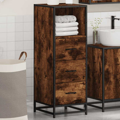 Badkamerkast – Badkamermeubel – Kolomkast – Wastafelonderkast – Badmeubel – Compact Ontwerp – Donkerbruin Eikenlook Met Zwart Metalen Frame