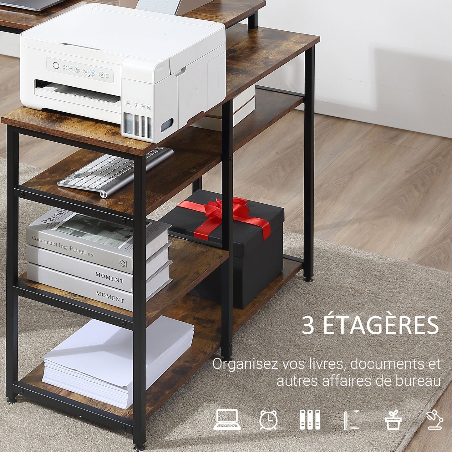 Computertafel – Bureau – Werkplek – Hoekbureau – Computermeubel – Industrieel Design – Houten Planken – Metaal Zwart
