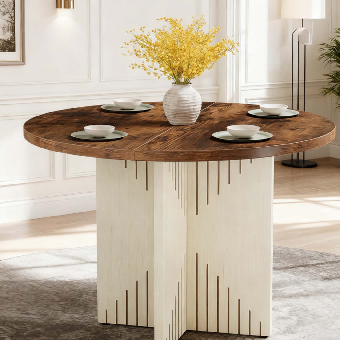 Ronde Eettafel – Dining Table – Keukentafel – Tafel Voor 4 – Ronde Tafel – Farmhouse Stijl – 100 cm Diameter – Massief Houten Blad