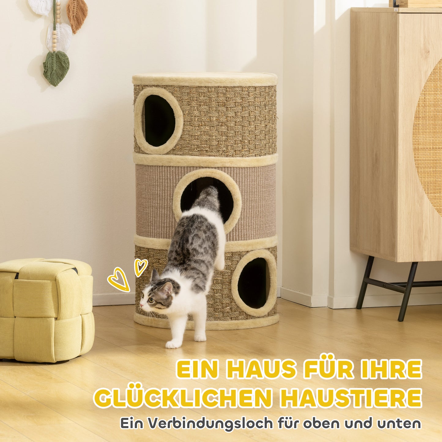 Krabpaal – Kattenkrabpaal – Kattenboom – Kattenhuis – Krabton – Khaki+Bruin – 79 cm Hoog – Sisal- En Algentouw