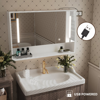 Apotheekkastje – Medicijnkastje – Badkamerkast – Wandkast – Toiletkast – Houten 3-Deurs – LED-Touchsensor – USB Aangedreven 36V