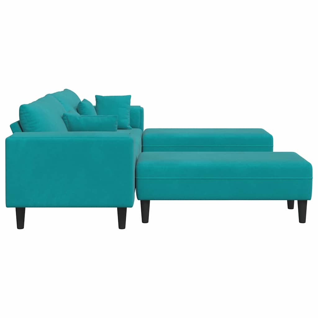 Bankstel – Hoekbank – Slaapbank – 3-zitsbank – Zetel – Donkergroen Velvet – Met Ottomane – Stevig Houten Frame – Comfortabele Foam Vulling