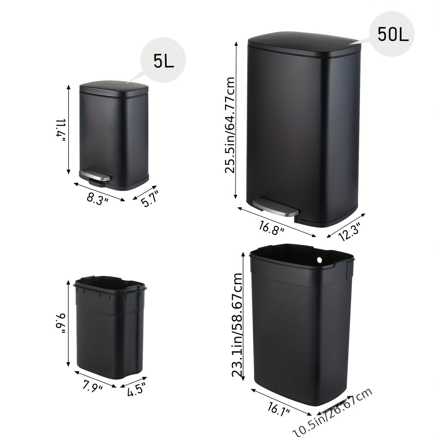 Prullenbak – Afvalbak – Vuilnisbak – Waste Bin – Afvalemmer – 55 Liter + 5L Binnenemmer – Roestvrij Staal – Voetpedaal Met Stil Sluitmechanisme – Anti-vingerafdruk Coating