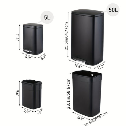 Prullenbak – Afvalbak – Vuilnisbak – Waste Bin – Afvalemmer – 55 Liter + 5L Binnenemmer – Roestvrij Staal – Voetpedaal Met Stil Sluitmechanisme – Anti-vingerafdruk Coating