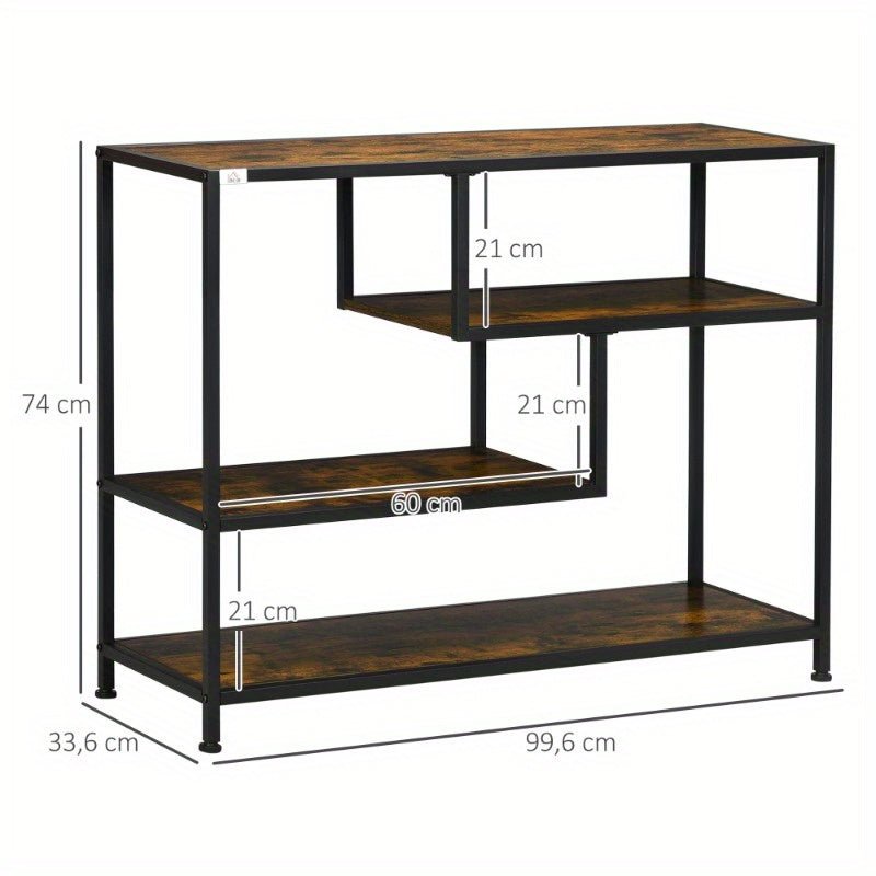 Industrieel Sidetable – Smalle Console Tafel – Opbergmeubel – Haltafel – Bijzettafel – Zwart Stalen Frame – Ruimtebesparend Ontwerp – Anti-Kiep Beveiliging