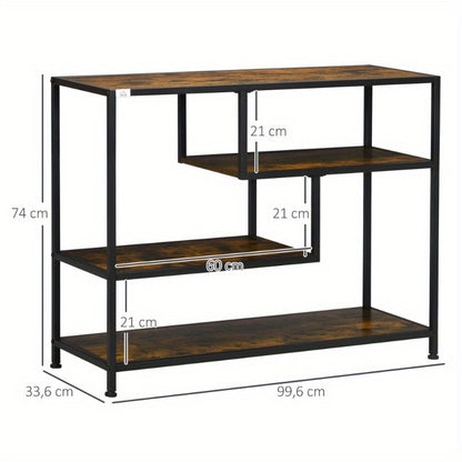 Industrieel Sidetable – Smalle Console Tafel – Opbergmeubel – Haltafel – Bijzettafel – Zwart Stalen Frame – Ruimtebesparend Ontwerp – Anti-Kiep Beveiliging