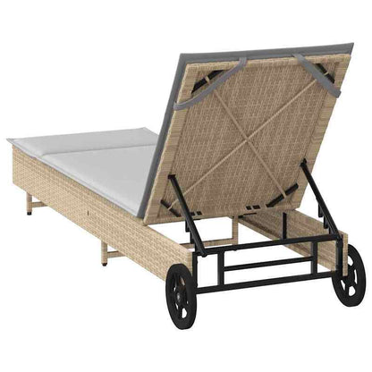 Ligstoel – Ligbed – Relaxstoel – Tuinstoel – Poly Rattan – Verstelbare Rugleuning – Wieltjes Met Kussen - QUORE
