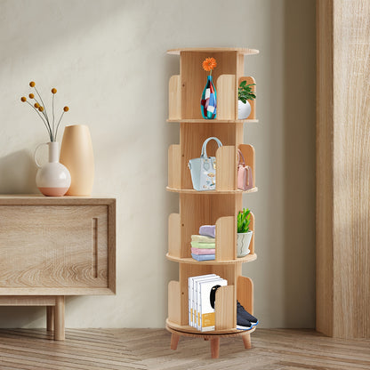 Draaibare Boekenplank – Boekenrek – Boekenkast – Opbergkast – Displayrek – 4 Lagen – 360° Draaibaar – Houten Afwerking
